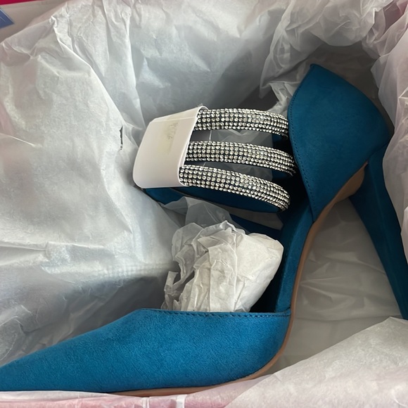 Nib pretty blue wrap around sparkle heels 5” H Sz 10 - Picture 5 of 5